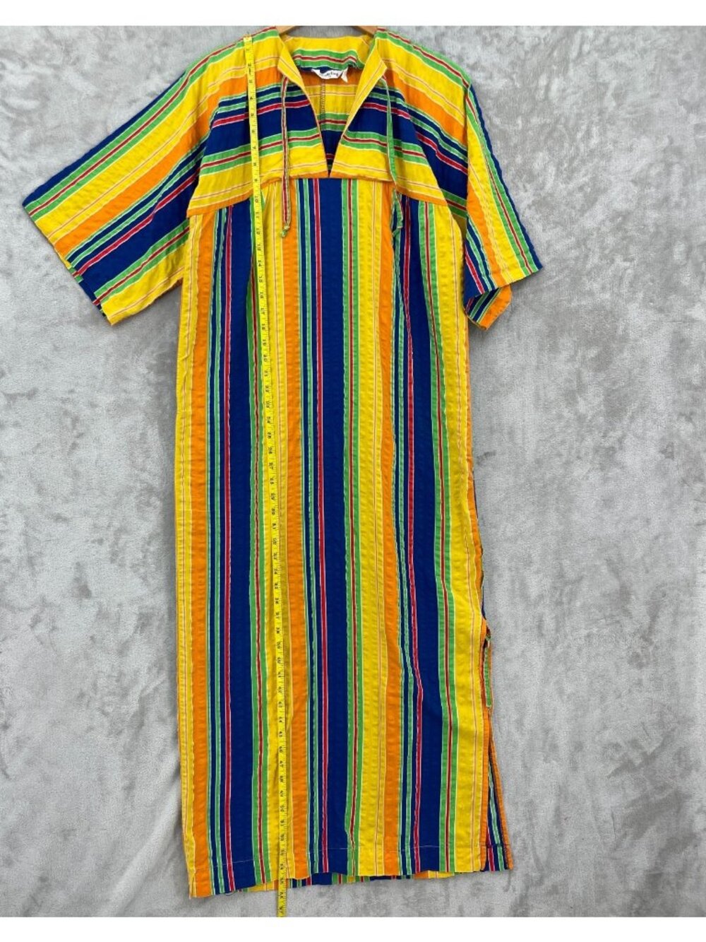 Vintage 70s Catalina ivid Striped Cotton Maxi Muumuu Swim Cover Caftan - Picture 14 of 16